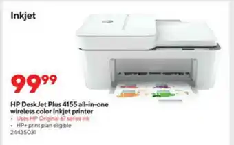 Staples Hp Deskjet Plus 4155 All-in-one Wireless Color Inkjet Printer offer