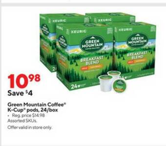 Staples Green Mountain Coffee K-cup Pods offer