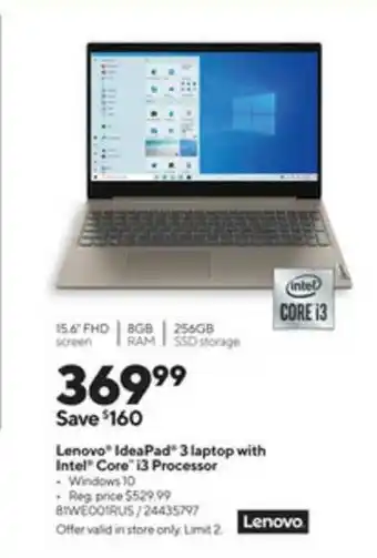 Staples Lenovo Ideapad 3 Laptop With Intel Core I3 Processor offer