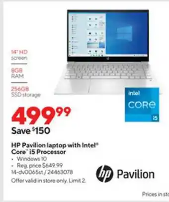 Staples HP Pavillion Laptop With Intel offer