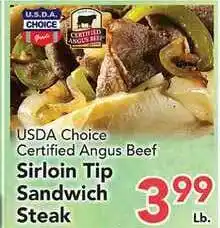 Eurofresh Market Usda Choice Certified Angus Beef Sirloin Tip Sandwich Steak offer