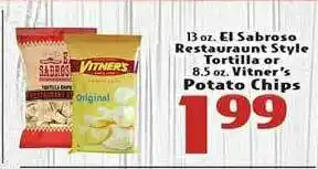 Eurofresh Market El Sabroso Restauraunt Style Tortilla Or Vitner's Potato Chips offer