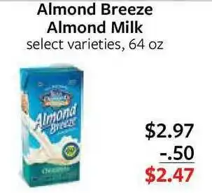 Fareway Almond Breeze Almond Milk Select Varieties, 64 Oz offer