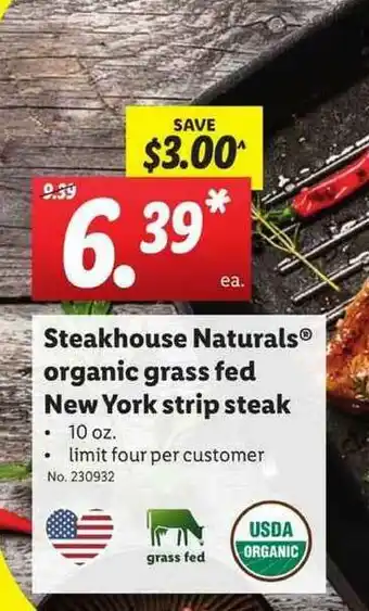 Lidl Steakhouse Naturals Organic Grass Fed New York Strip Steak offer