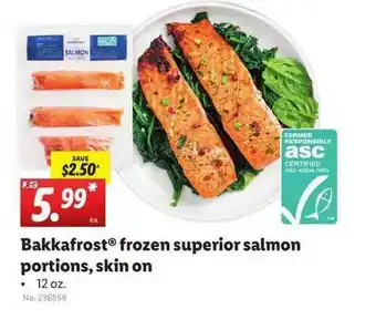 Lidl Bakkafrost Frozen Superior Salmon Portions, Skin On offer
