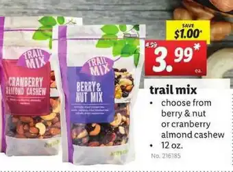 Lidl Trail Mix , Choose From Berry & Nut Or Cranberry Almond Cashew offer