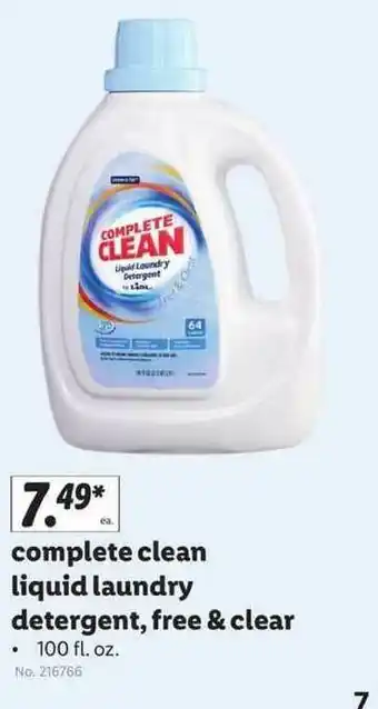 Lidl Complete C;lean Liquid Laundry Detergent, Free & Clear offer