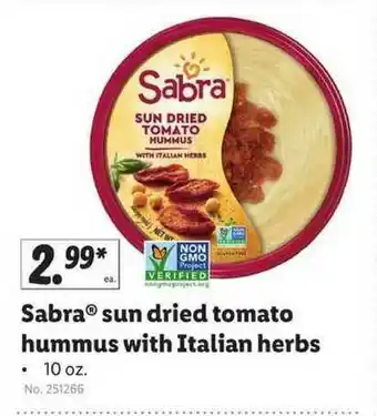 Lidl Sabra Sun Dried Tomato Hummus With Italian Herbs offer