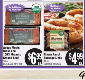 Rosauers Angus Meats Grass Fed 100% Organic Ground Beef , Niman Ranch Sausage Links offer