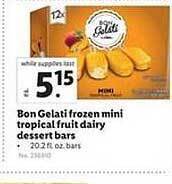 Lidl Bon Gelati Frozen Mini Tropical Fruit Dairy Dessert Bars offer