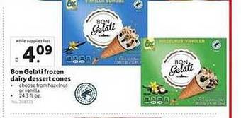 Lidl Bon Gelati Frozen Dairy Dessert Cones offer