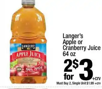 Super King Markets Langer's Apple Or Cranerry Juice offer