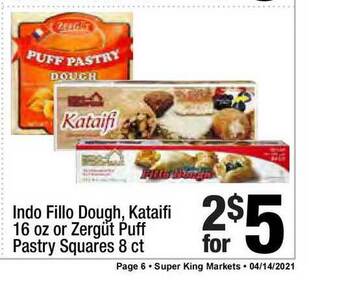 Super King Markets Indo Fillo Dough , Kataifi Or Zergut Puff Pastry Squares offer