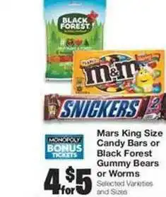 Mars King Size Candy Bars Or Black Forest Gummy Bears Or Worms