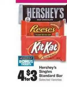 United Supermarkets Hershey's Singles Standard Bar offer