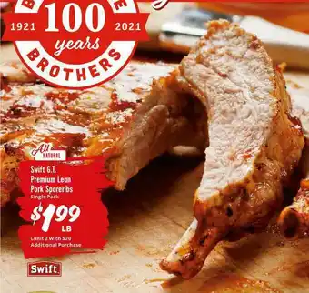 Brookshire Brothers Swift G.t. Premium Lean Pork Spareribs offer