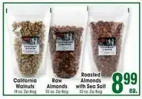 Jewel-Osco California Walnuts , Raw Almonds , Roasted Almonds With Sea Salt offer