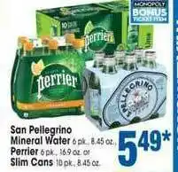 Jewel-Osco San Pellegrino Mineral Water Perrier Slim Cans offer