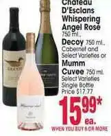 Jewel-Osco Chateau D'esclans Whispering Angel Rose Decoy Or Mumm Cuvee offer