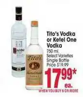 Jewel-Osco Tito's Vodka Or Ketel One Vodka offer
