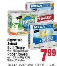 Jewel-Osco Signature Select Bath Tissue Or Paper Towels offer