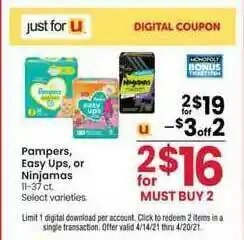 Jewel-Osco Pampers , Easy Ups Or Ninjamas offer
