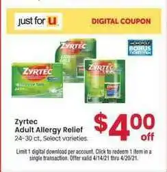 Jewel-Osco Zyrtec Adult Allergy Relief offer