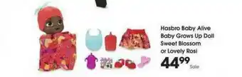 King Soopers Hashbro Baby Alive Baby Grows Up Doll Sweet Blossom Or Lovely Rosi offer