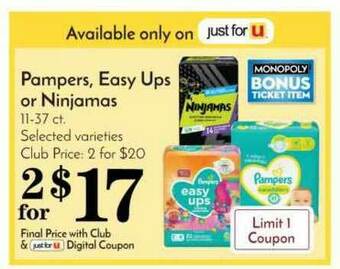 Pavilions Pampers, Easy Ups Or Ninjamas offer