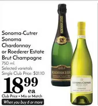Pavilions Sonoma-Cutrer Sonoma Chardonnay Or Roederer Estate Brut Champagne offer