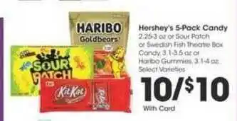 Ralphs Hershey's 5-pack Candy Or Sour Patch Or Sweddish Fish Theatre Box Candy Or Haribo Gummies offer