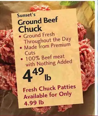 Sunset Foods Sunset's Ground Beef Chuck , Fresh Chuck Patties offer