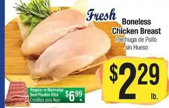 Big Saver Foods Boneless Chicken Breast , Regular Or Marinated Beef Flanken Ribs offer