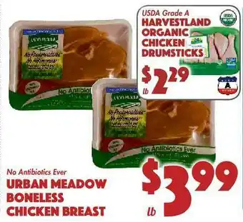 The Food Emporium Usda Grade A Harvestland Organic Chicken Drumsticks , Urban Meadow Boneless Chicken Breast offer