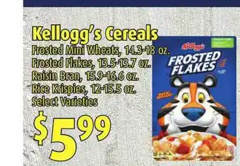 Gristedes Kellogg's Cereals Frosted Mini Wheats , Frosted Flakes , Raisin Bran , Rice Krispies offer