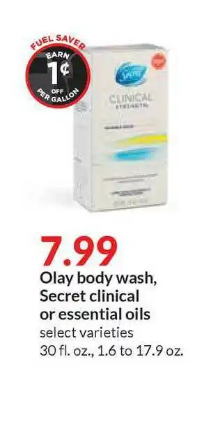 Hy-Vee Olay Body Wash, Secret Clinical Or Essential Oils offer