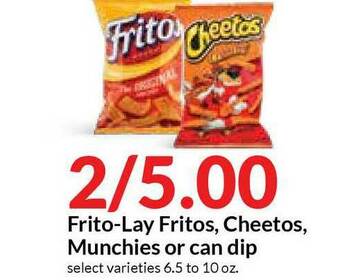 Hy-Vee Frito-Lay Fritos , Cheetos , Munchies Or Can Dip offer