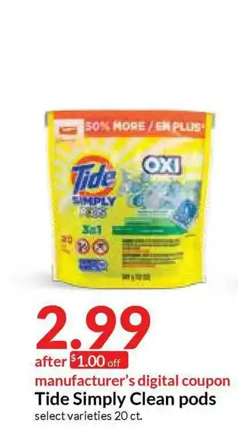 Hy-Vee Tide Simply Clean Pods offer