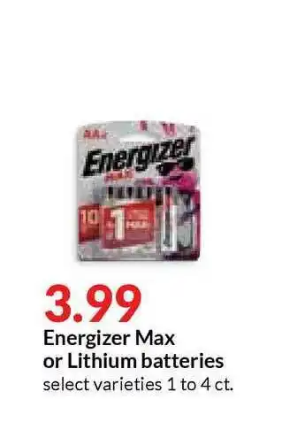 Hy-Vee Energizer Max Or Lithium Batteries offer