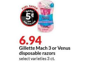 Hy-Vee Gillette Mach 3 Or Venus Disposable Razors offer