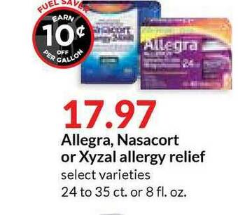 Hy-Vee Allegra , Nasacort Or Xyzal Allergy Relief offer