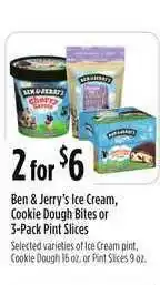 Ben & Jerry's Ice Cream Cookie Dough Bites Or 3-pack Pint Slices