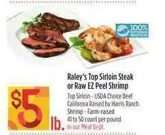 Nob Hill Raley's Top Sirloin Steak Or Raw EZ Peel Shrimp offer