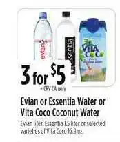 Nob Hill Evian Or Essentia Water Or Vita Coco Coconut Water offer