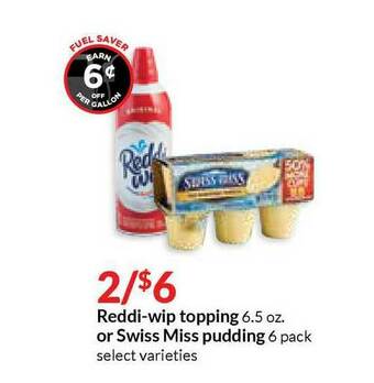 Hy-Vee Reddi-wip Topping Or Swiss Miss Pudding offer