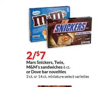 Hy-Vee Mars Snickers, Twis, M&M's Sandwiches Or Dove Bar Novelties offer