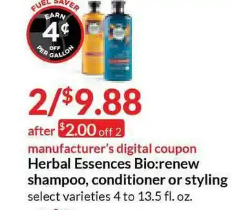 Hy-Vee Herbal Essences Bio: Renew Shampoo, Conditioner Or Styling offer