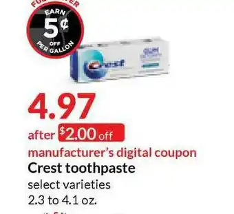 Hy-Vee Crest Toothpaste offer