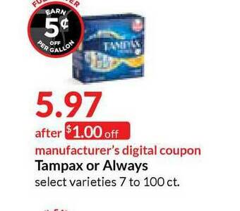 Hy-Vee Tampax Or Always offer