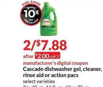 Hy-Vee Cascade Dishwasher Gel, Cleaner, Rinse Or Action Pacs offer